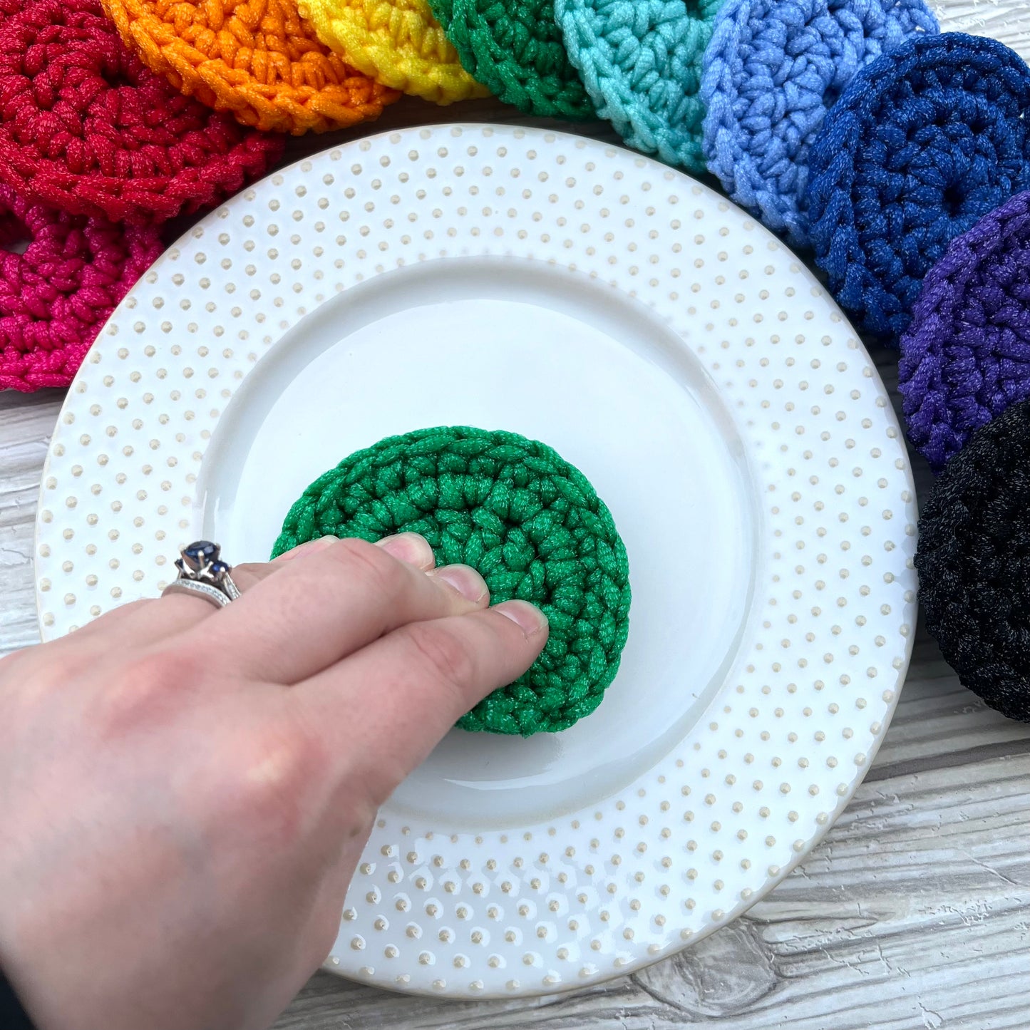 Green Nylon Crocheted Dish Scrubby