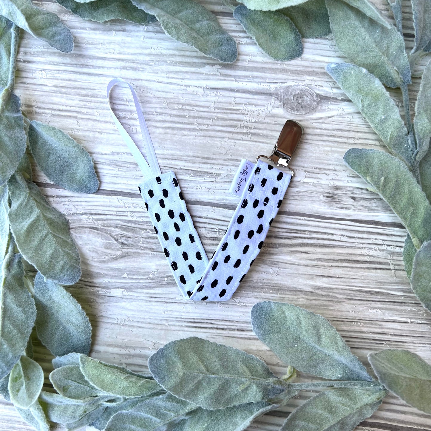 White & Black Dot Pacifier Clip