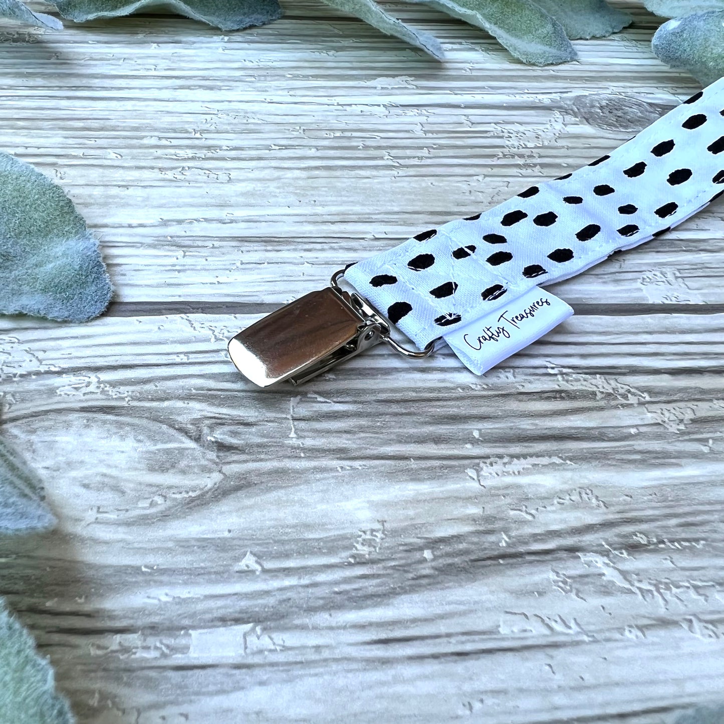 White & Black Dot Pacifier Clip