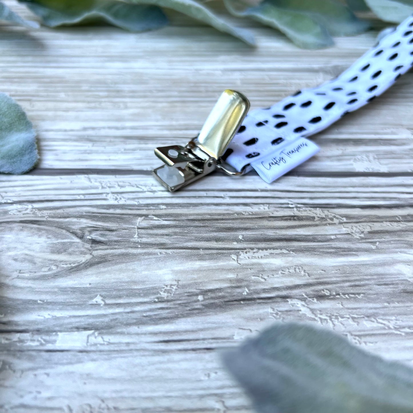 White & Black Dot Pacifier Clip