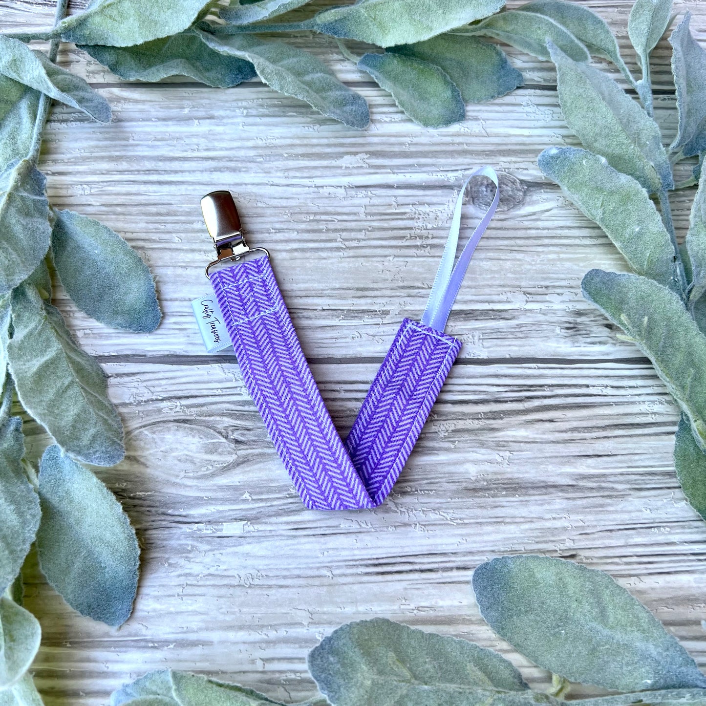 Purple Herringbone Pacifier Clip