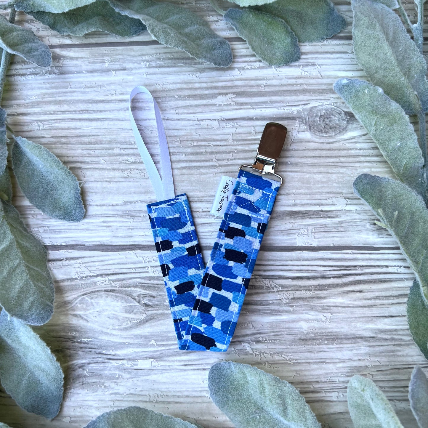 Blue Paint Splotches Pacifier Clip