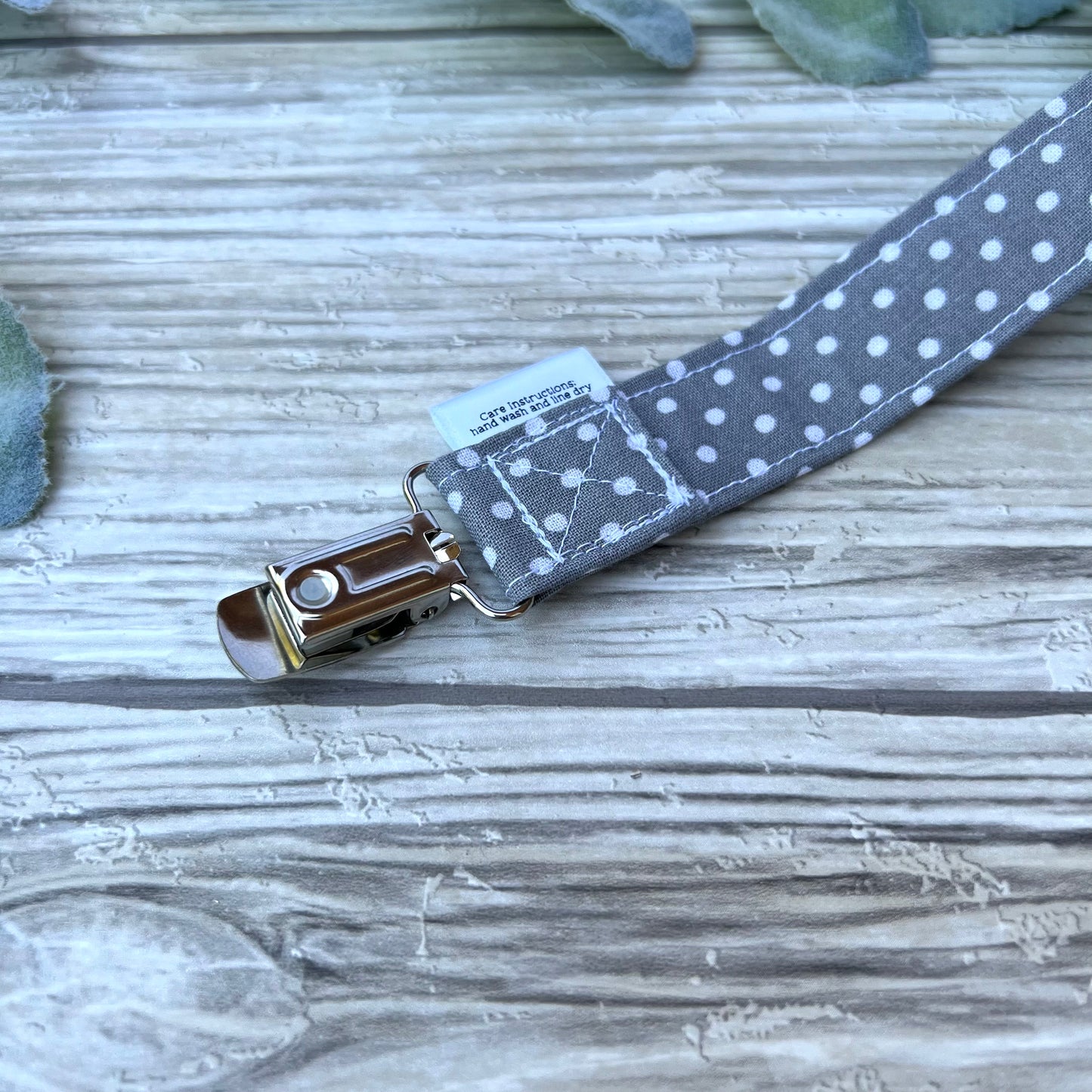 Grey Dots Pacifier Clip