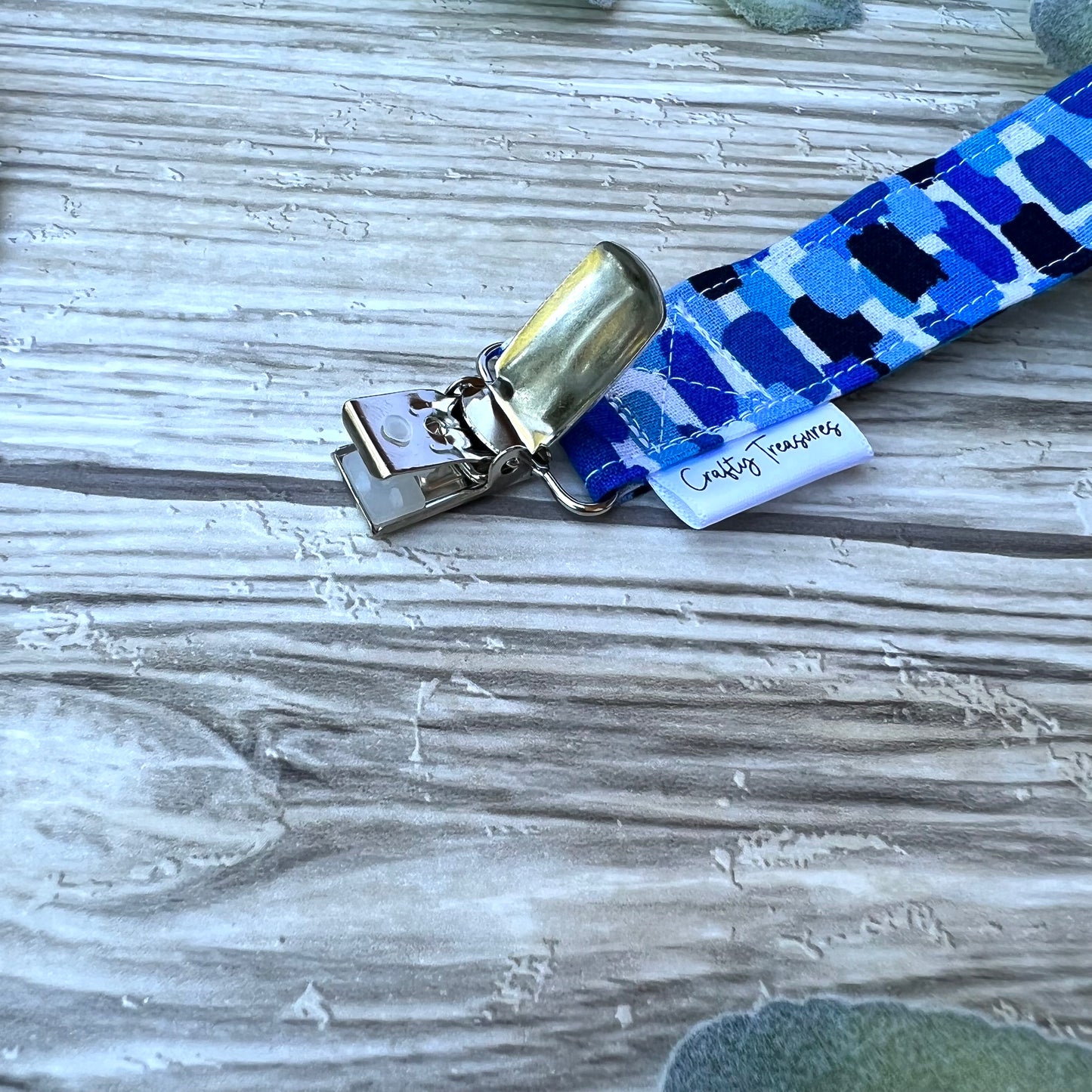 Blue Paint Splotches Pacifier Clip
