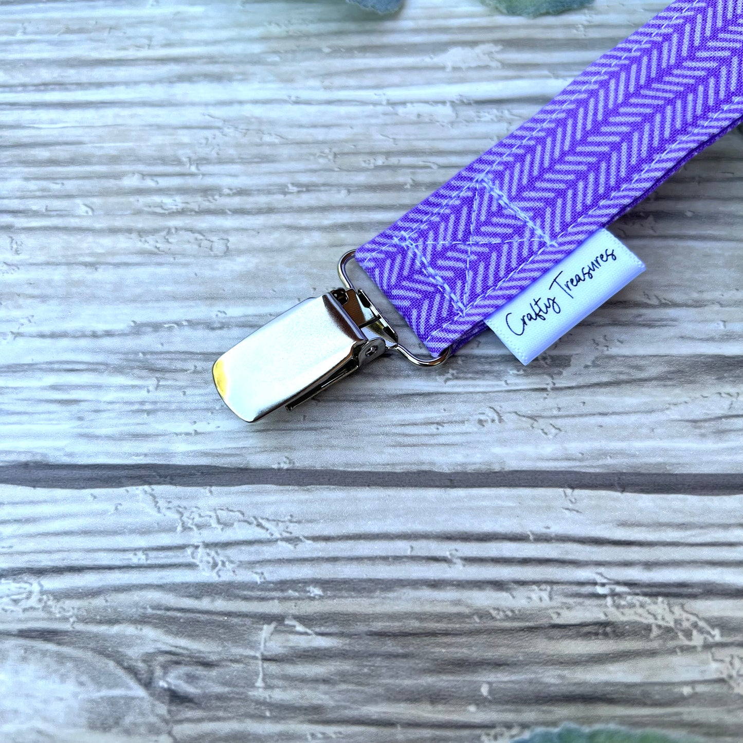 Purple Herringbone Pacifier Clip