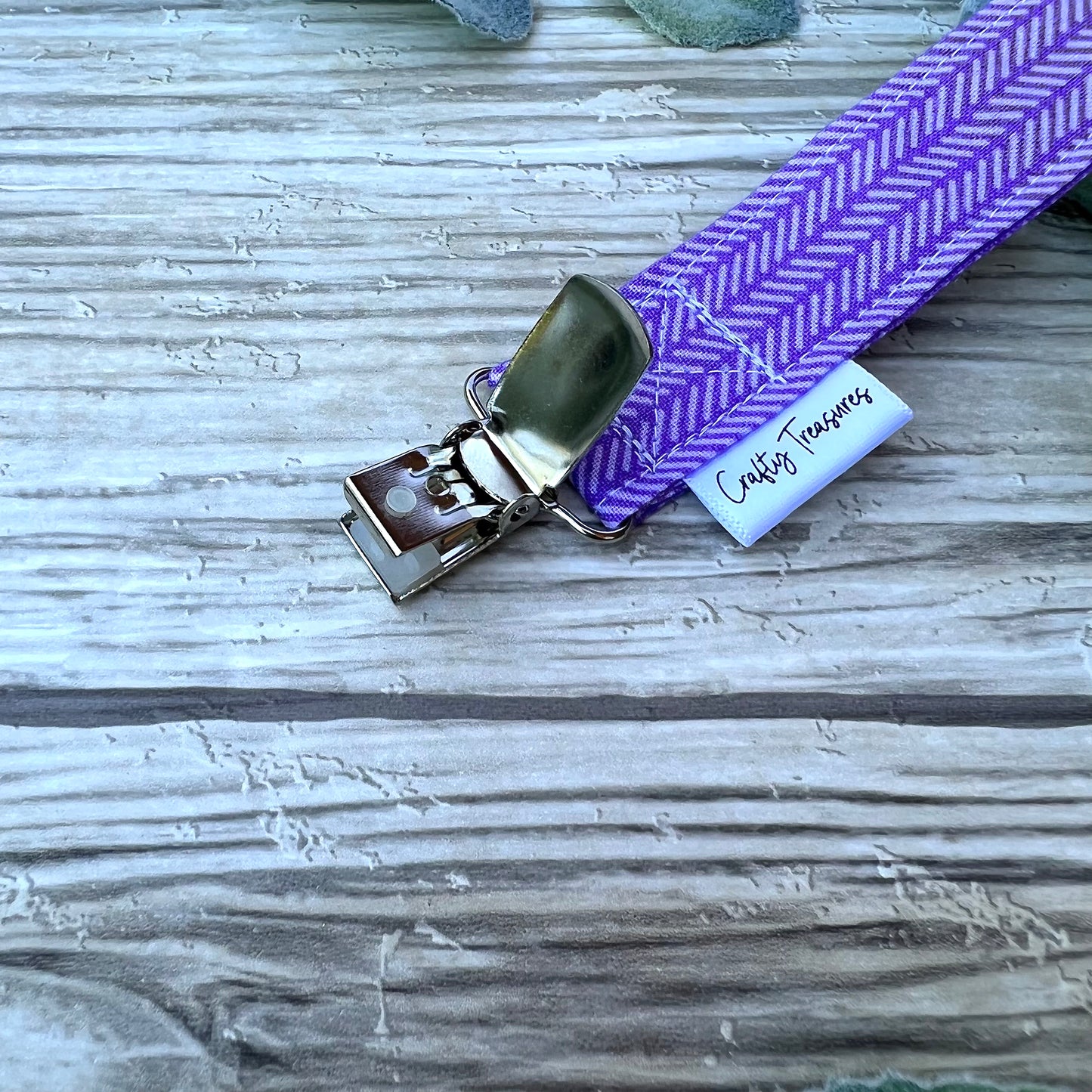 Purple Herringbone Pacifier Clip