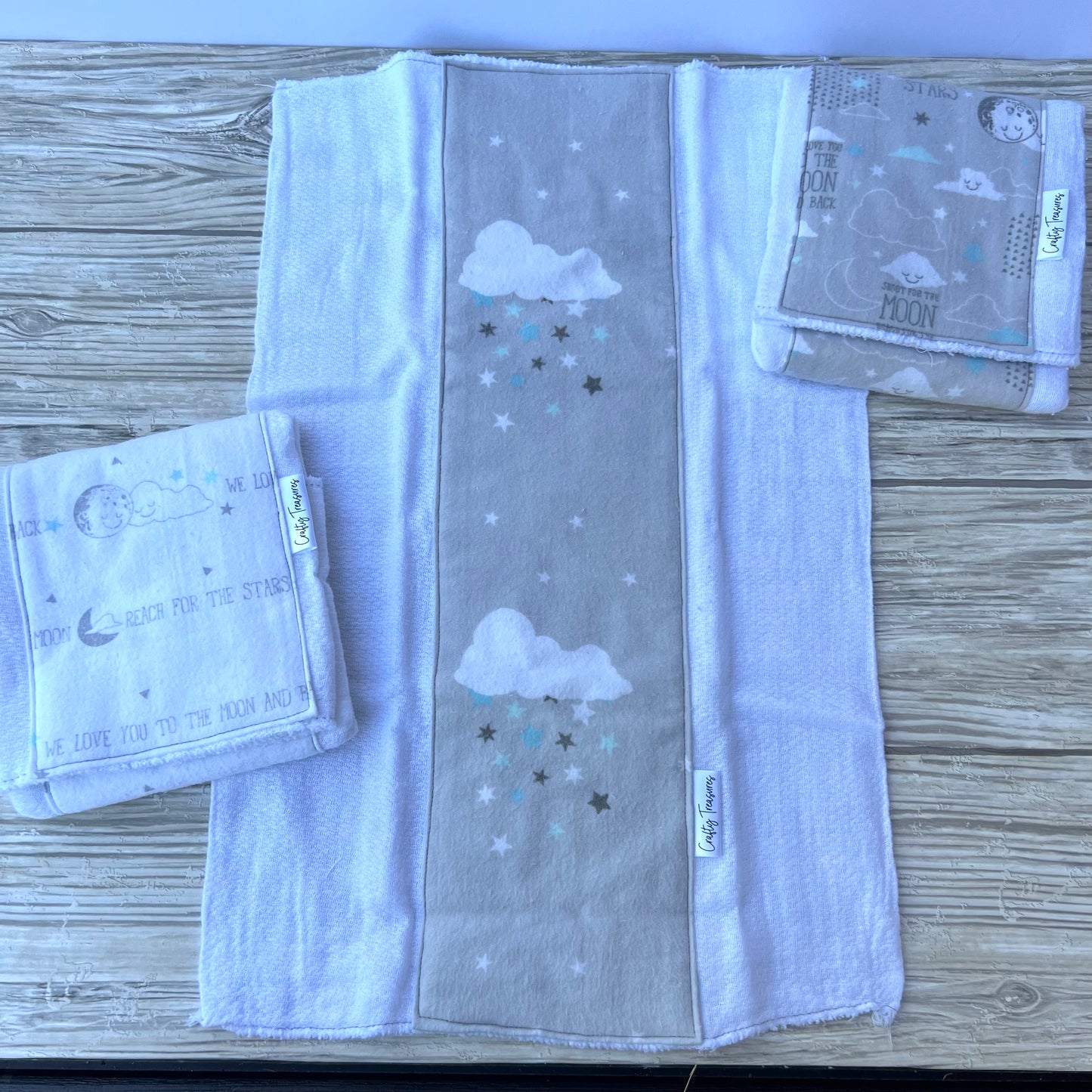 Grey Moon + Stars Burp Cloth Set