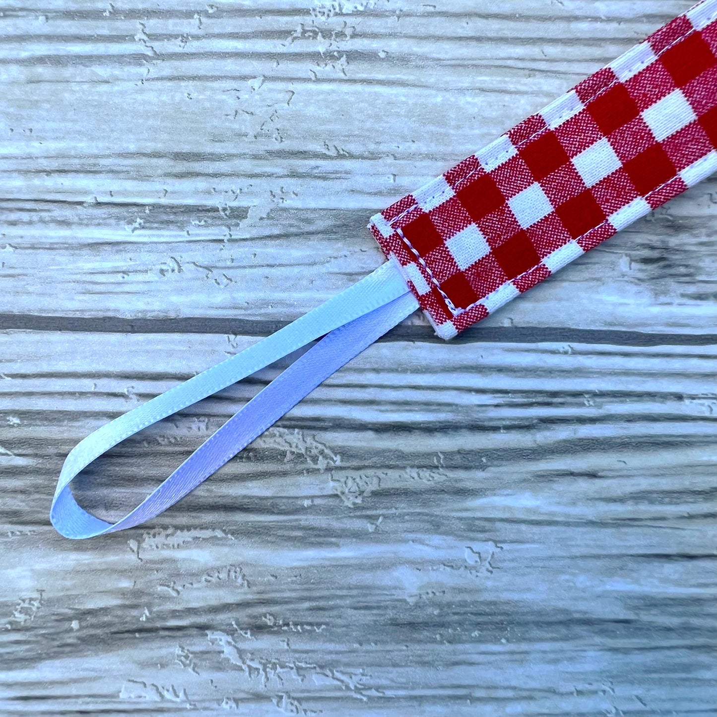 Red Gingham Pacifier Clip