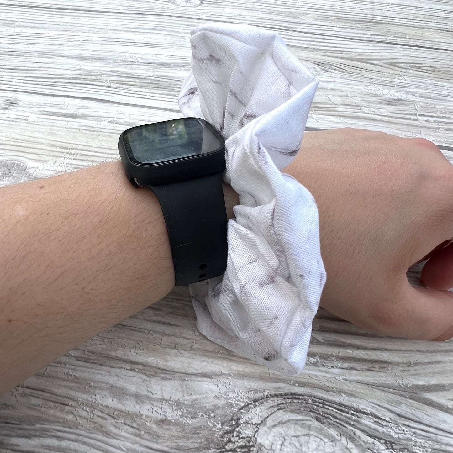 White Marble Cotton Scrunchie