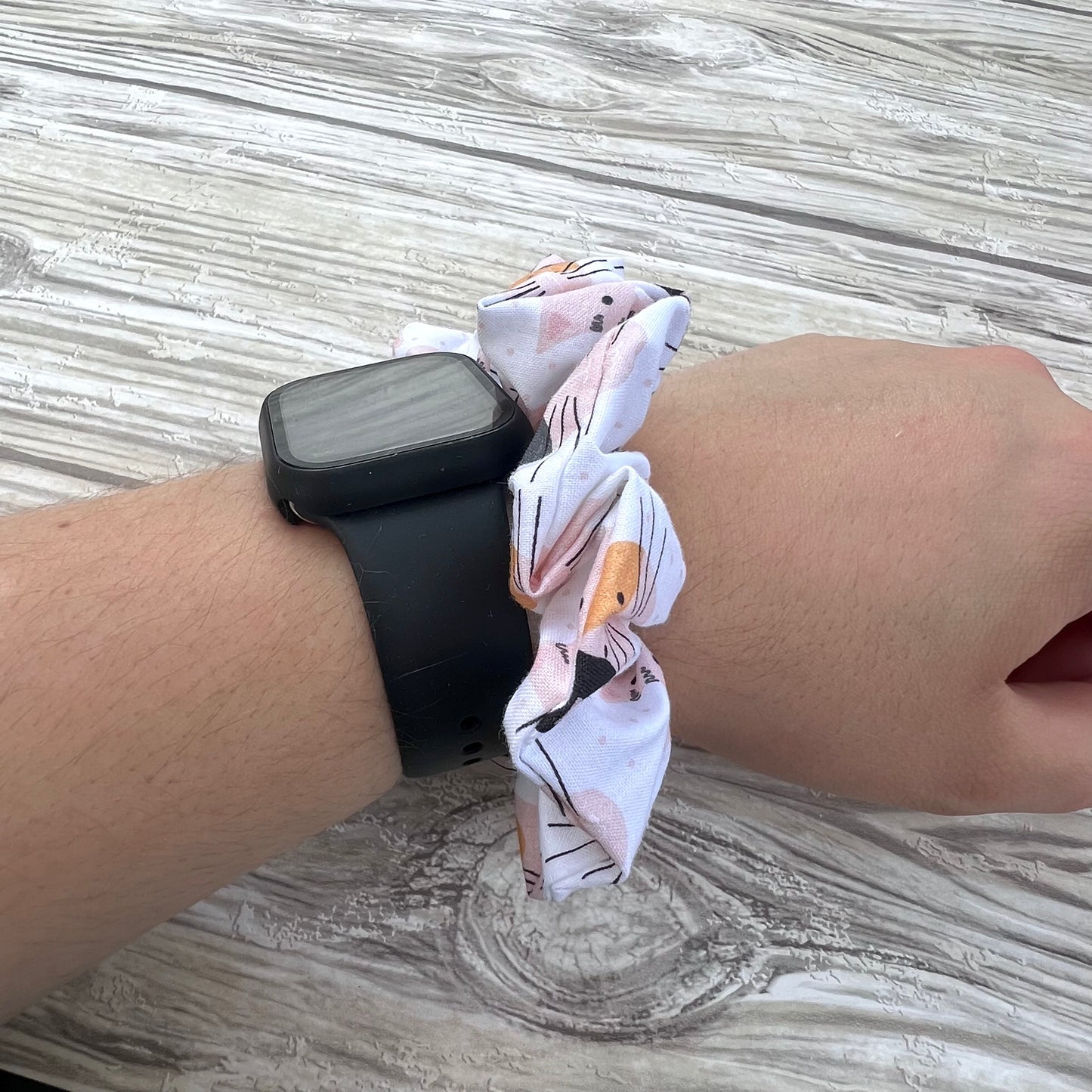 White Cat Faces Cotton Scrunchie