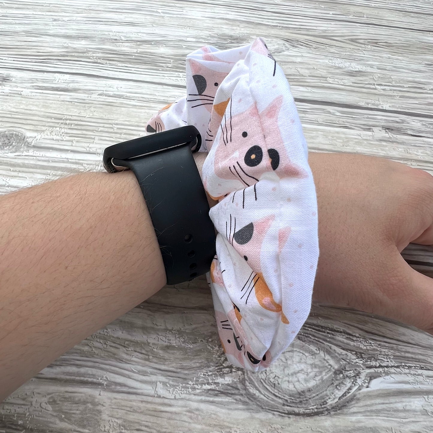 White Cat Faces Cotton Scrunchie