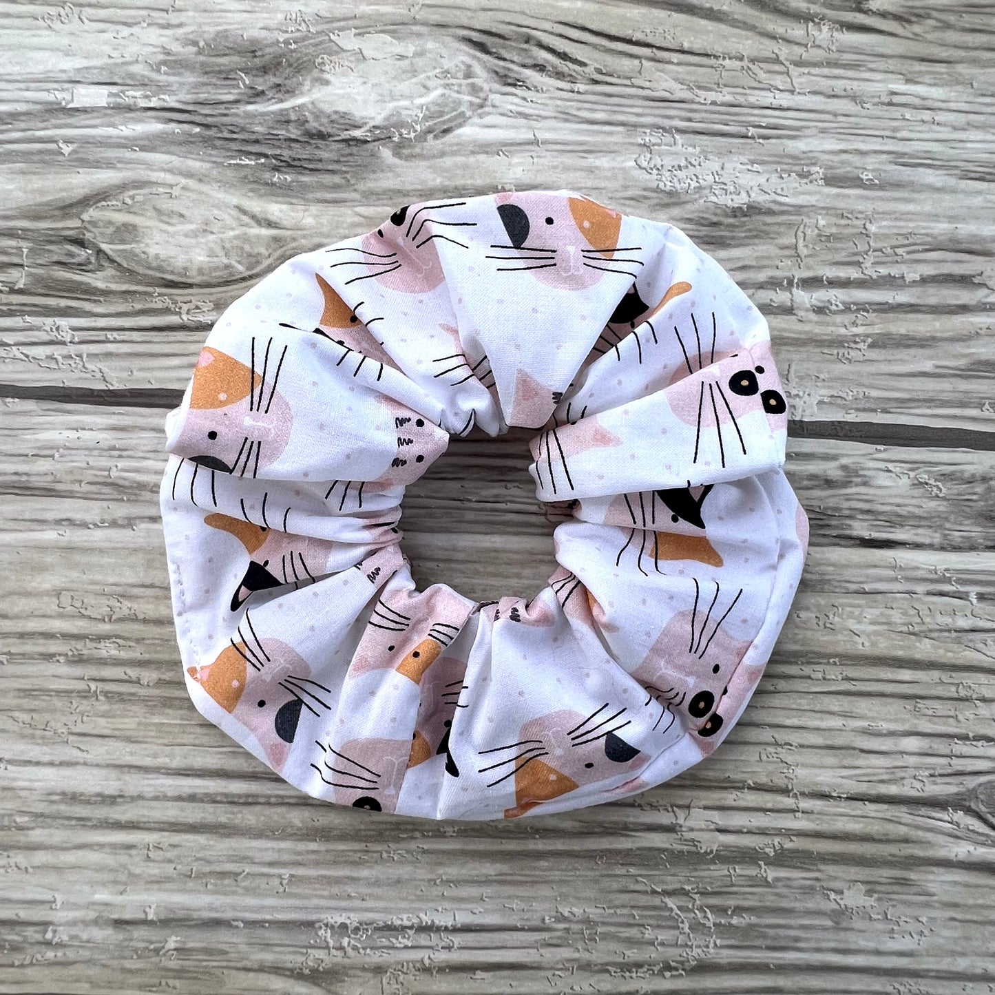 White Cat Faces Cotton Scrunchie
