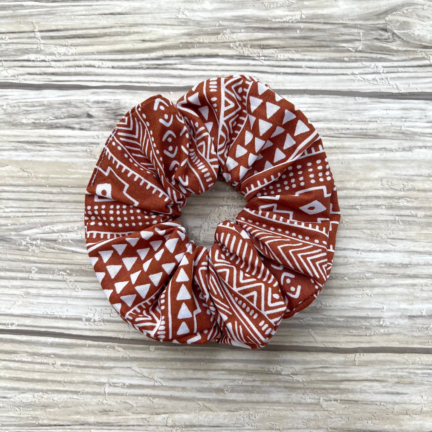 Geometric Rust Cotton Scrunchie