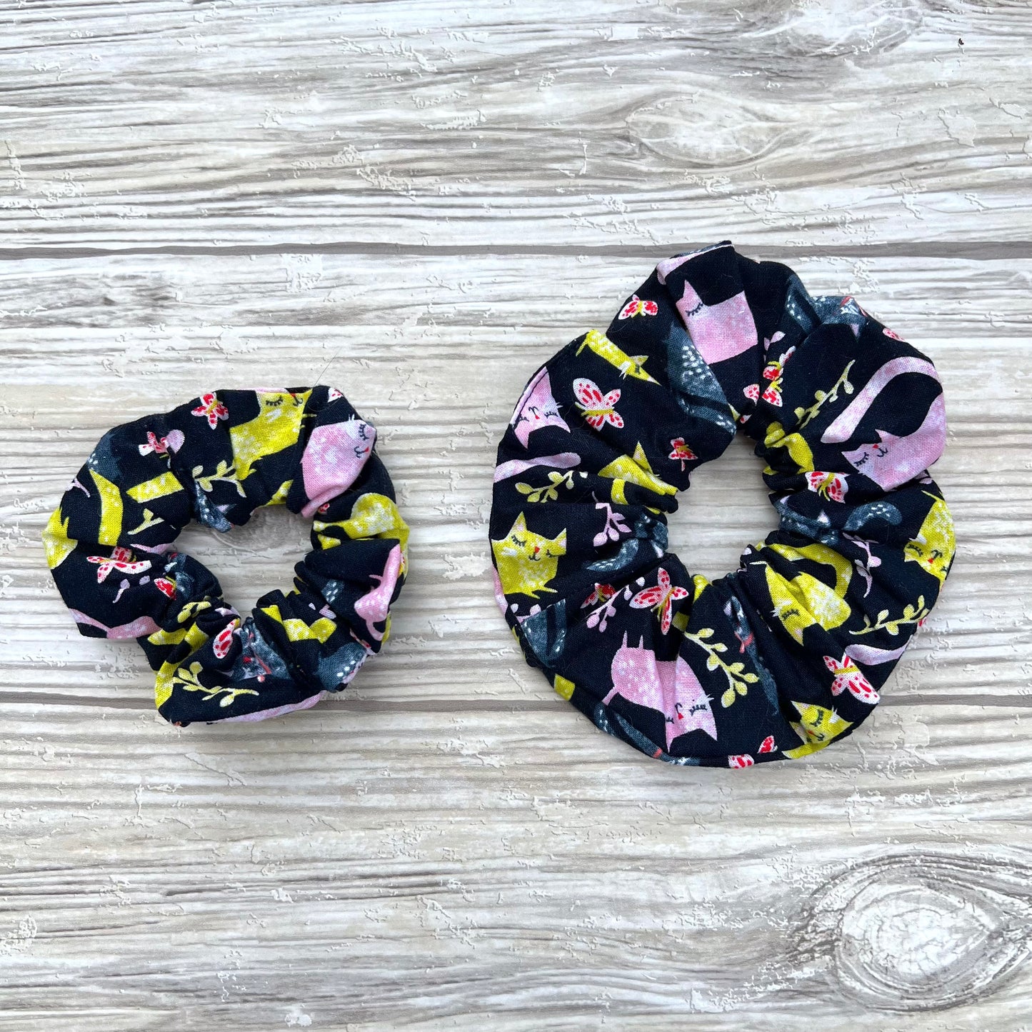 Navy Cats and Butterflies Cotton Scrunchie