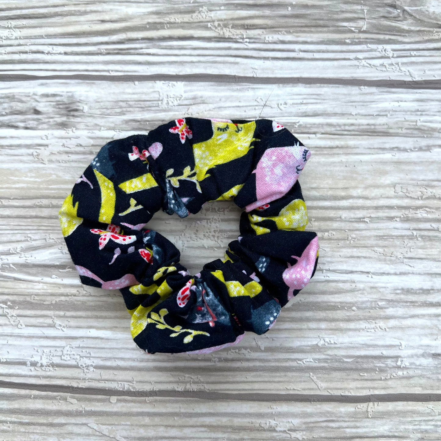 Navy Cats and Butterflies Cotton Scrunchie