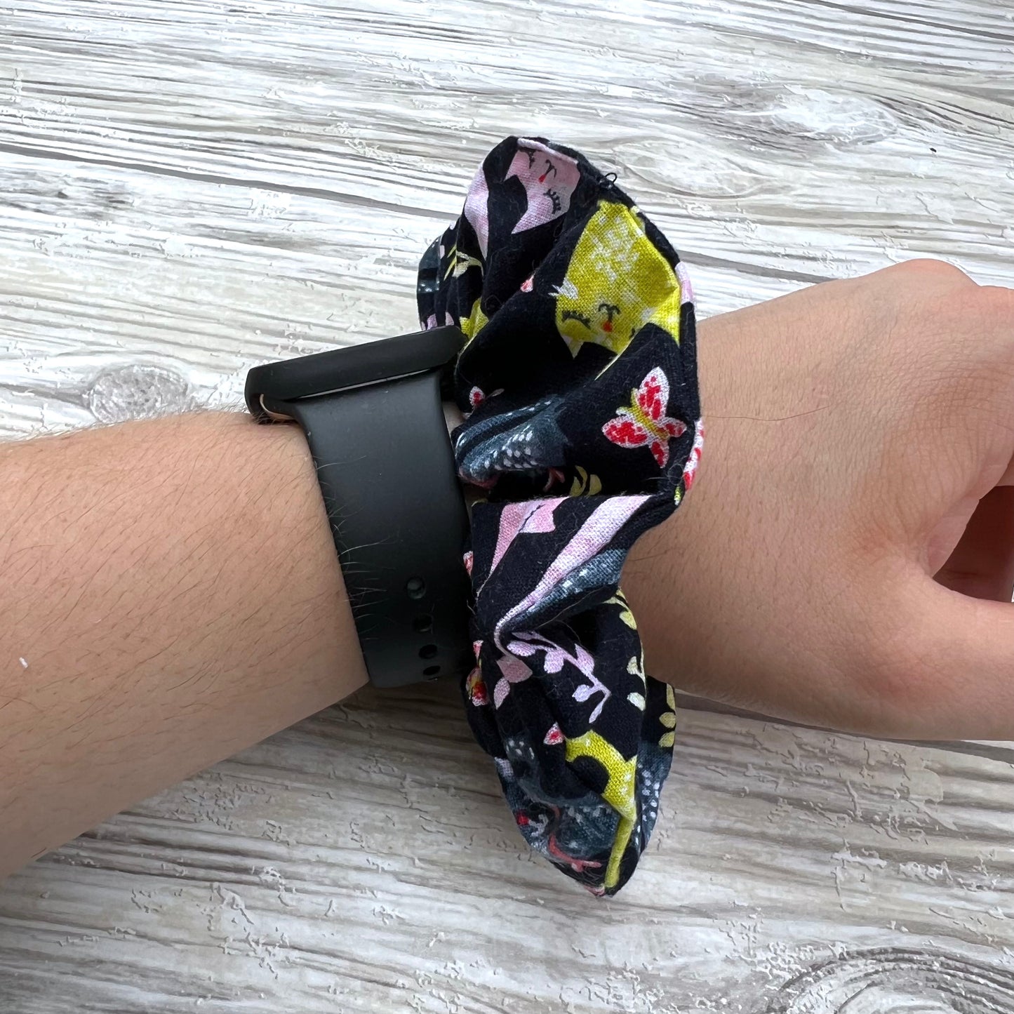 Navy Cats and Butterflies Cotton Scrunchie