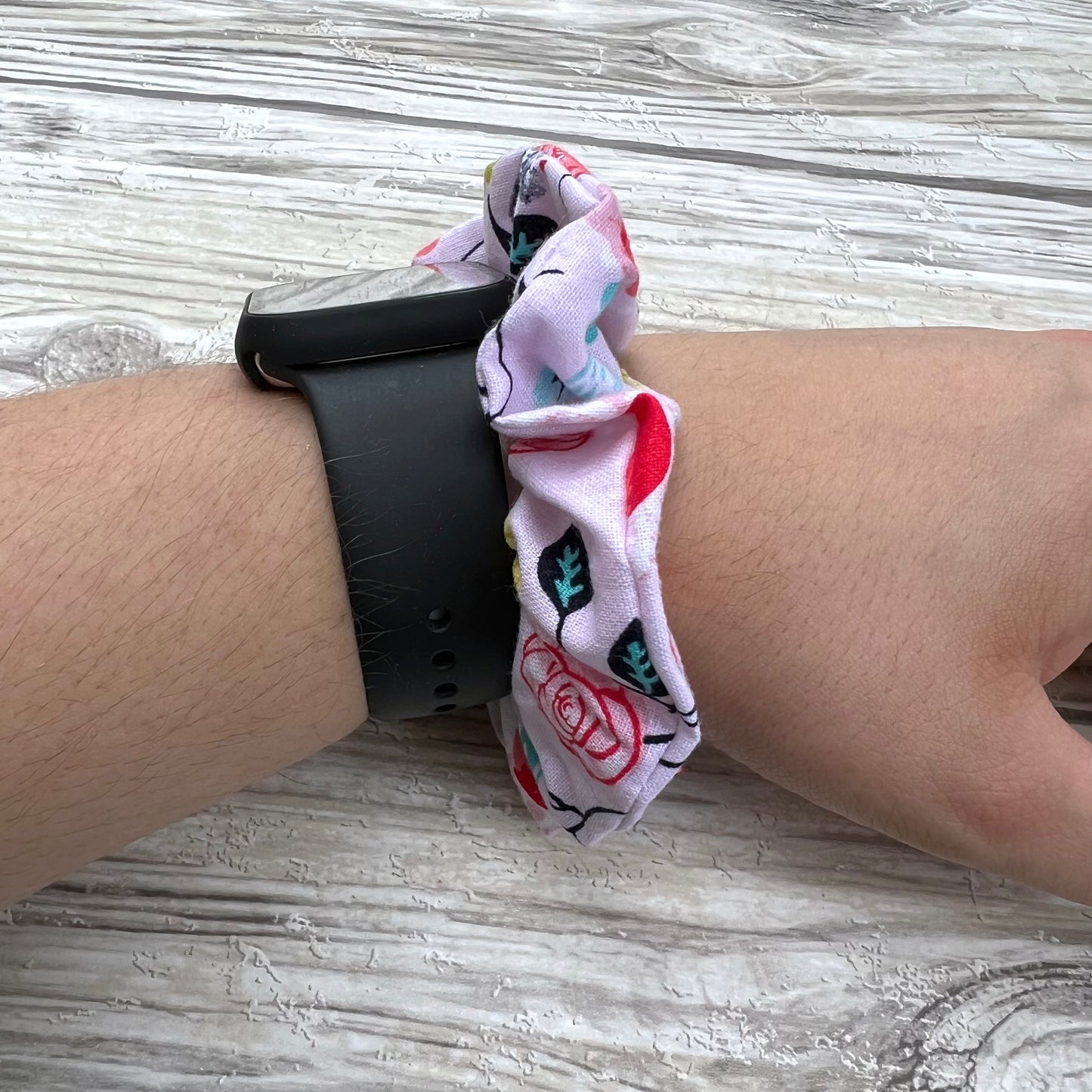 Pink Floral Cotton Scrunchie