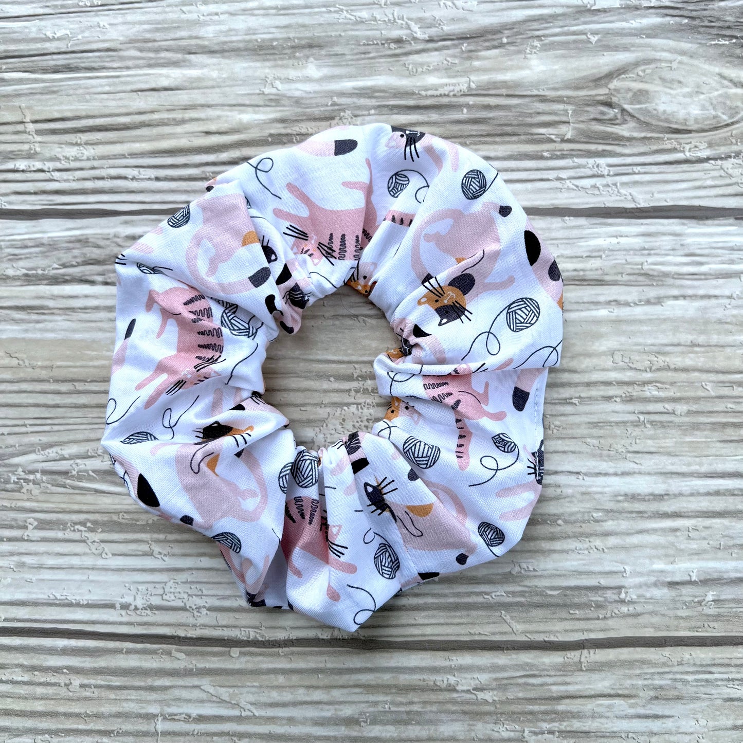 White Playful Cats Cotton Scrunchie