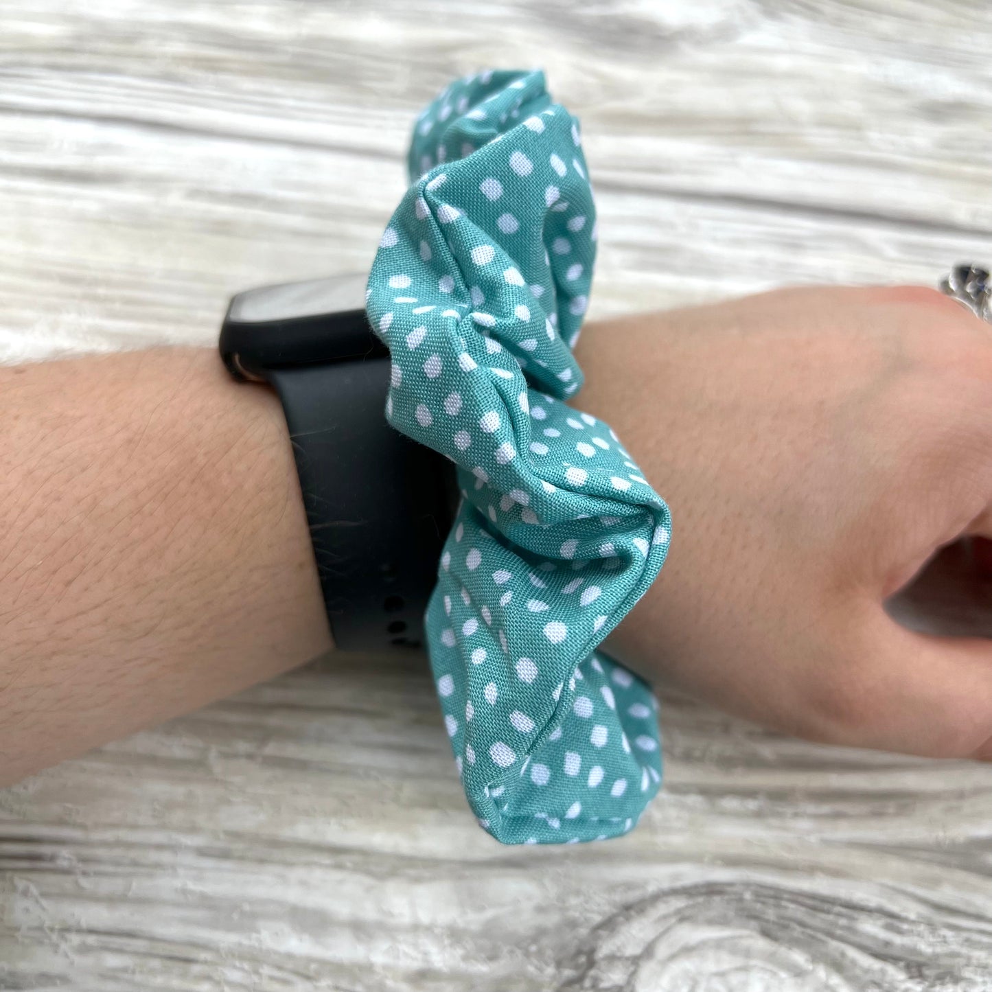 Teal Dots Cotton Scrunchie