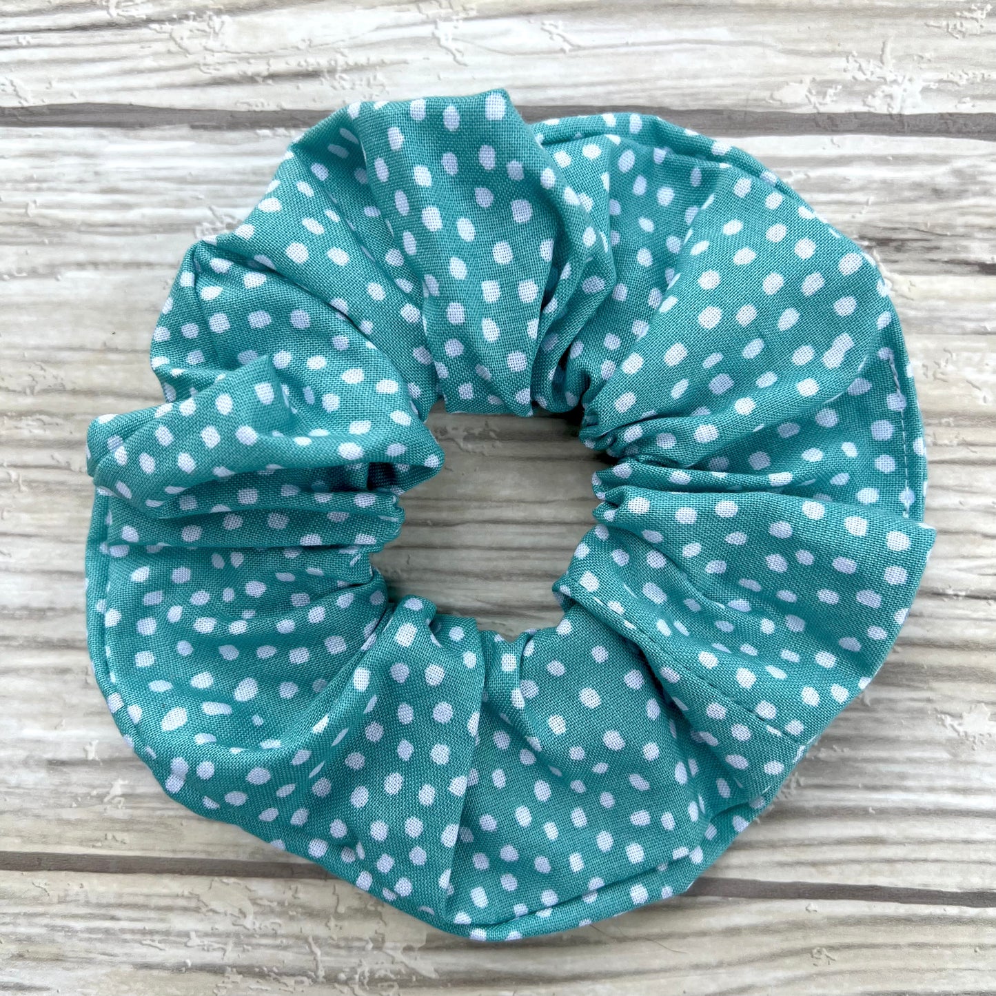 Teal Dots Cotton Scrunchie