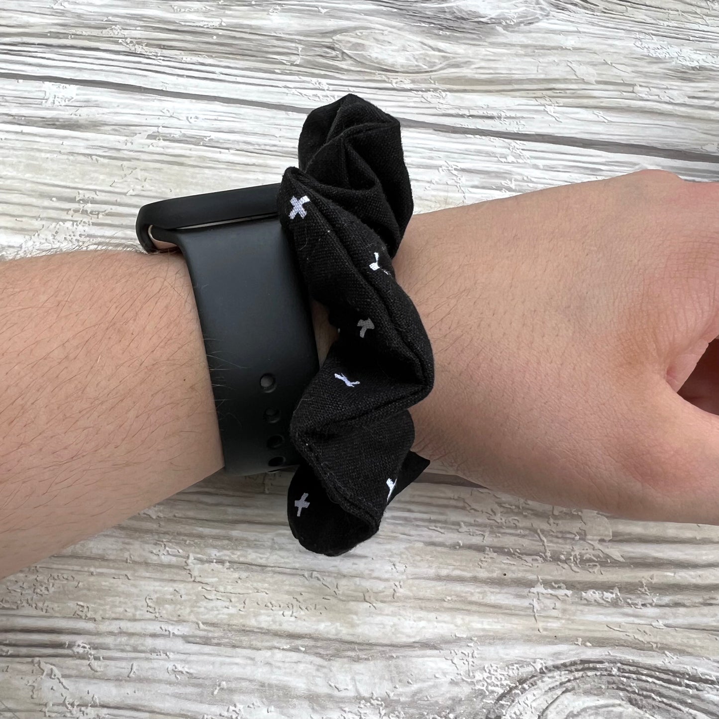Black Plus Sign Cotton Scrunchie