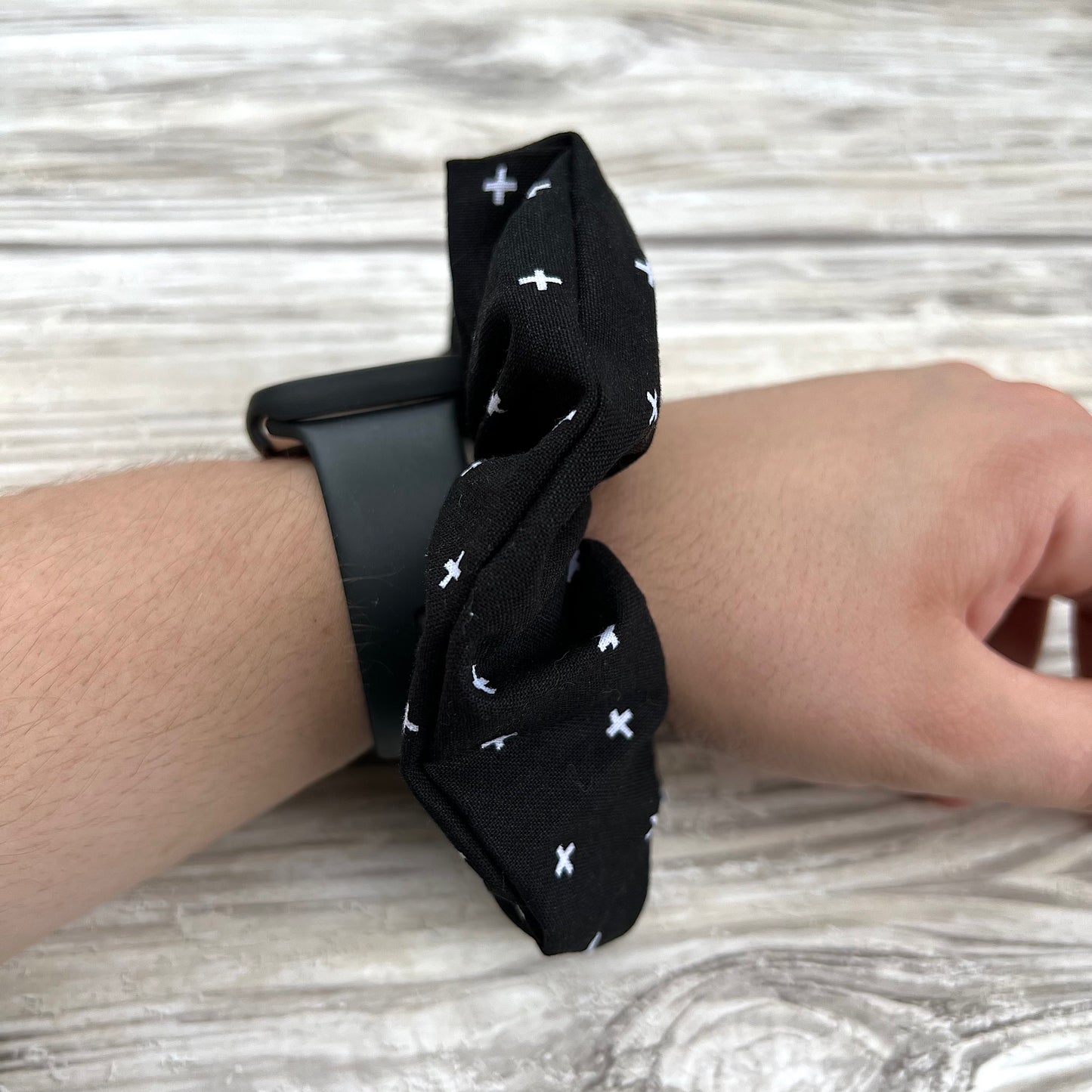 Black Plus Sign Cotton Scrunchie