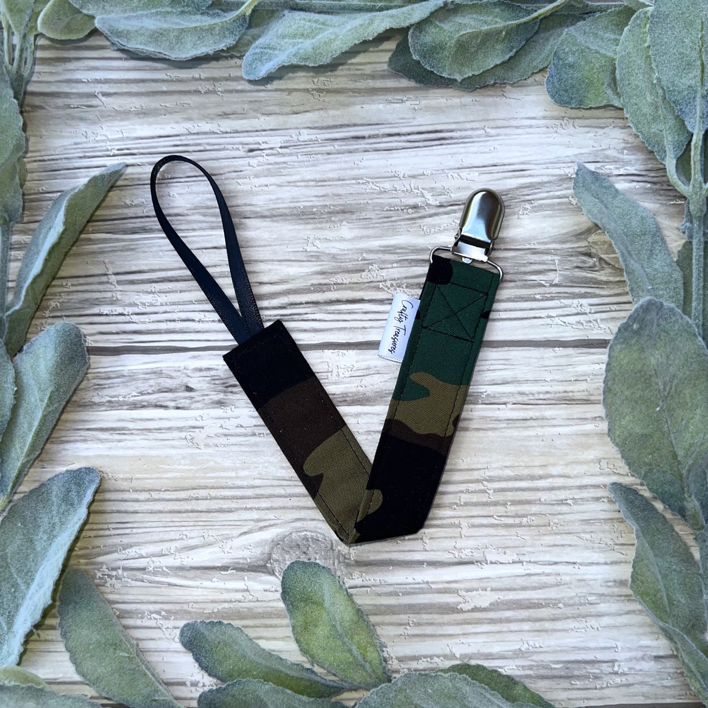 Green Camo Pacifier Clip
