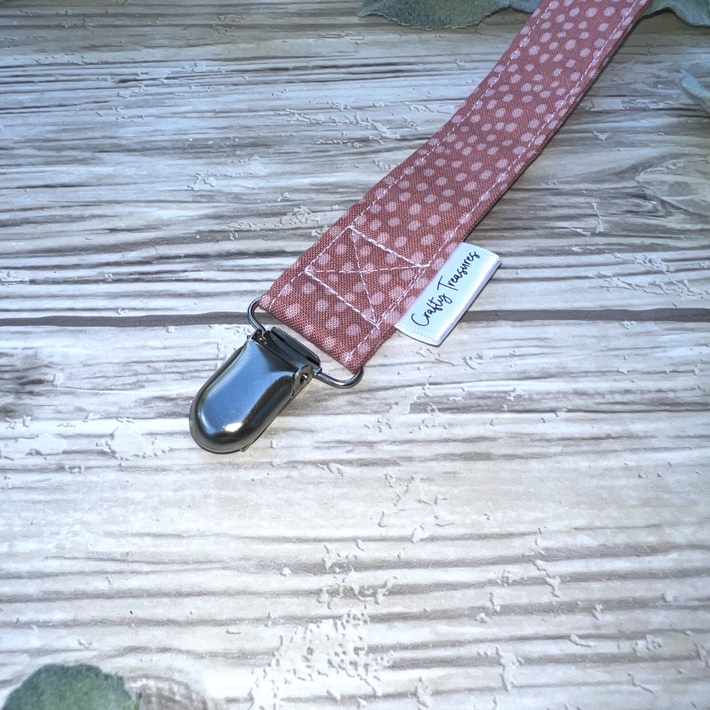 Mauve Dots Pacifier Clip