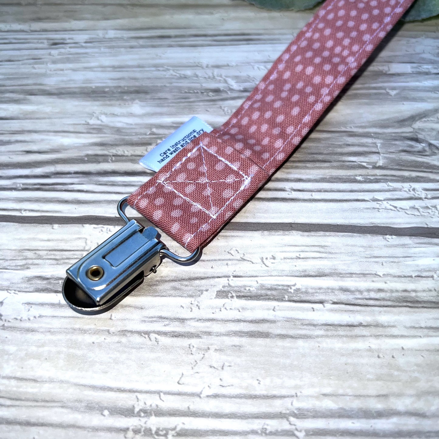 Mauve Dots Pacifier Clip