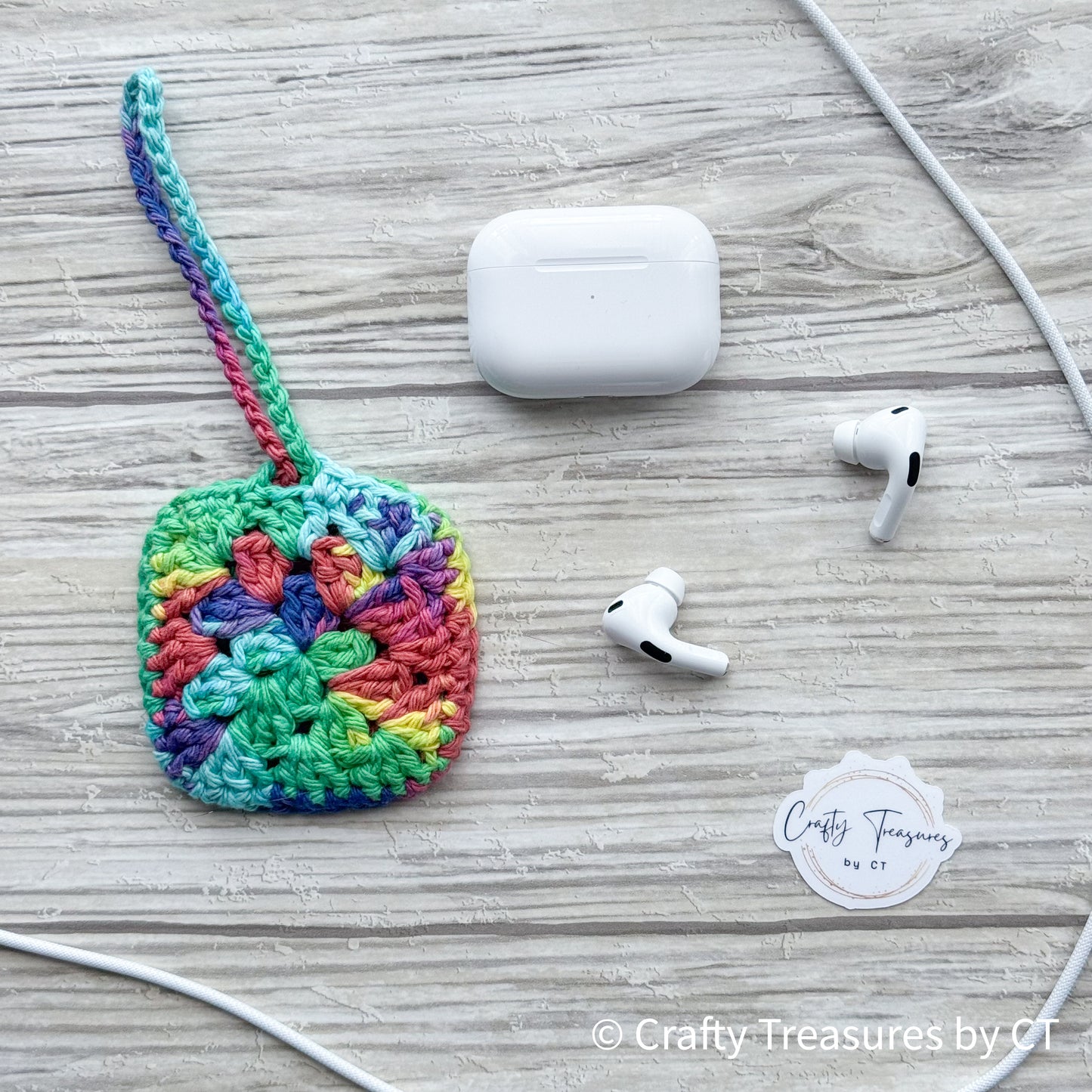 Crocheted Wireless Headphones Case - Psychedelic Rainbow