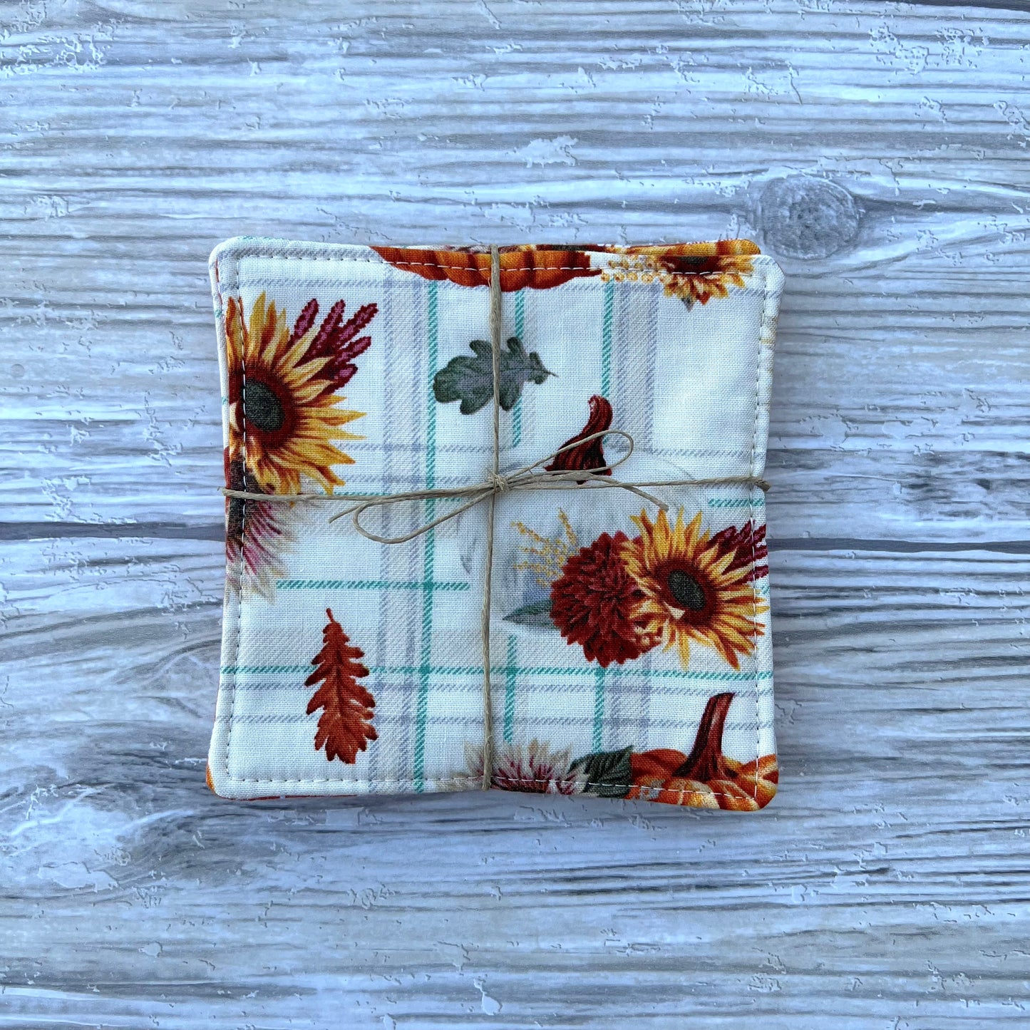 Fall Floral Pumpkins Fabric Coaster Set