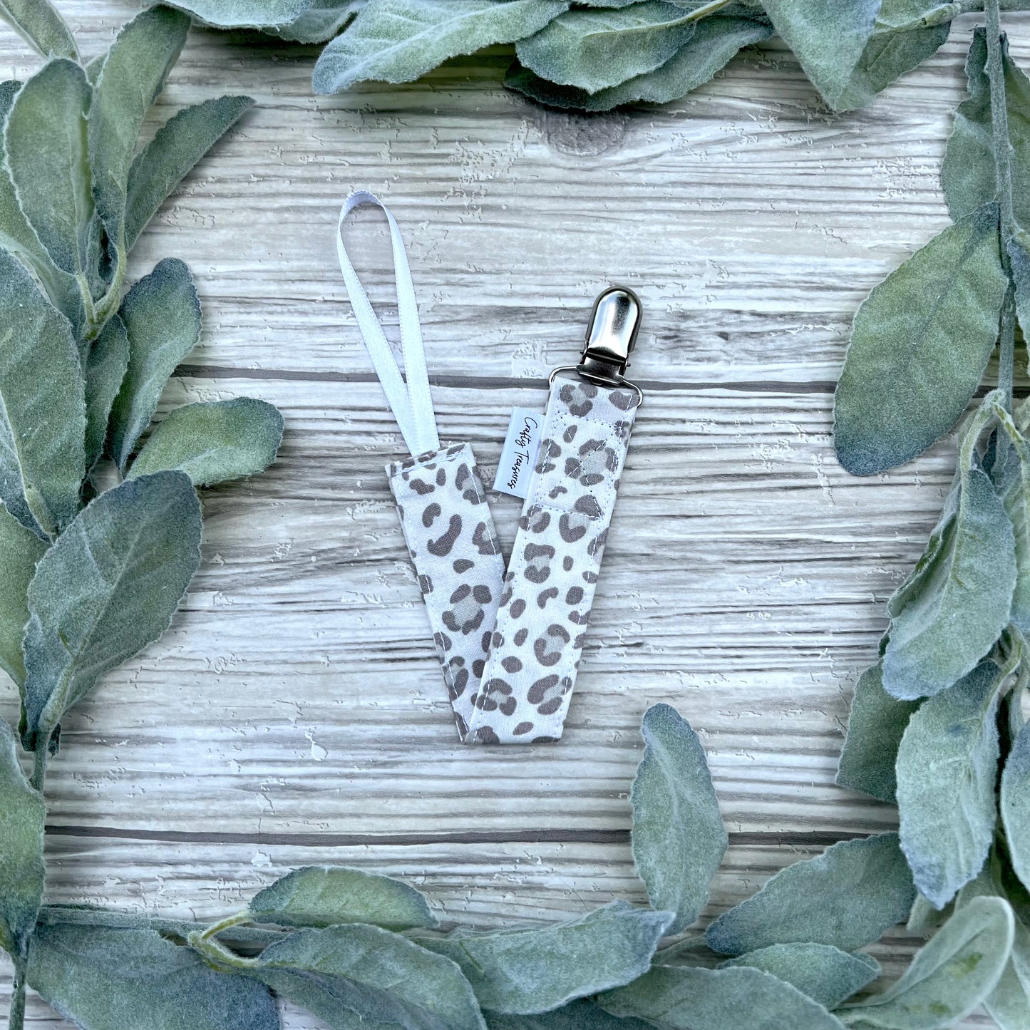Neutral Leopard Print Pacifier Clip