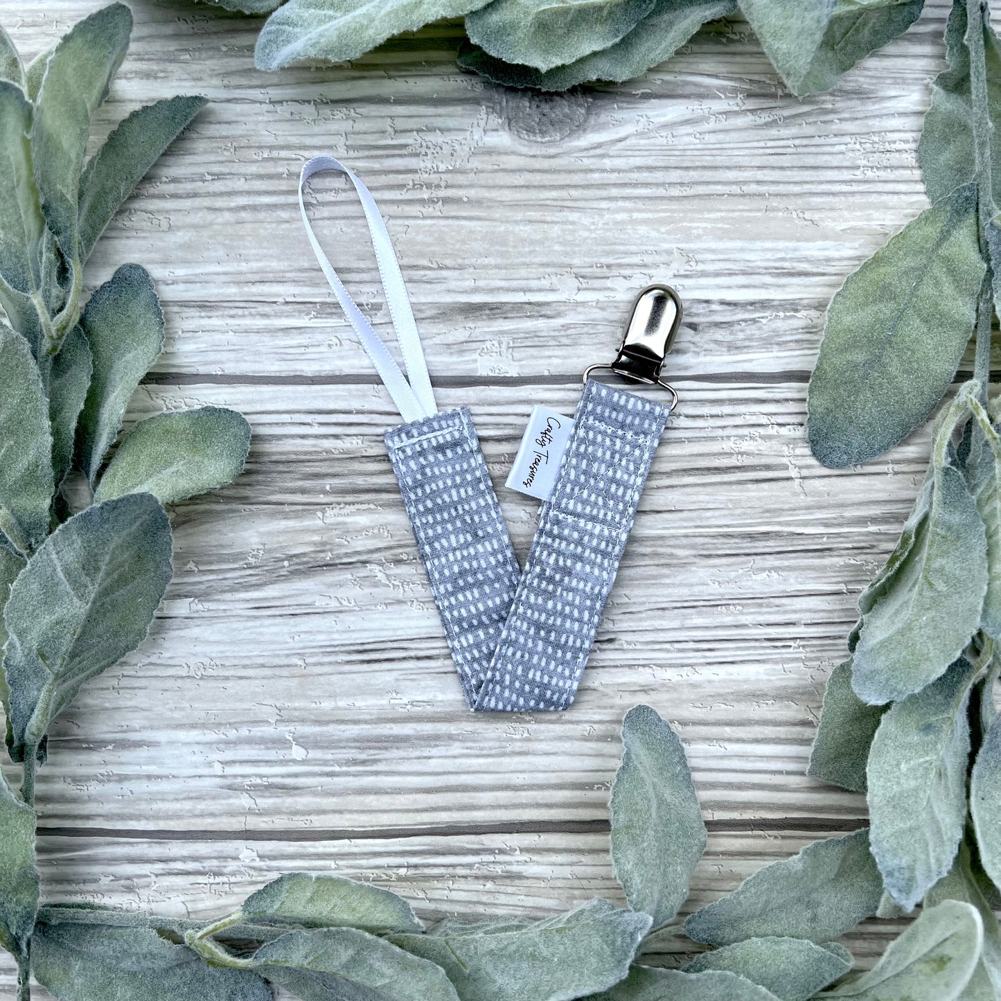 Small Grey Dots Pacifier Clip