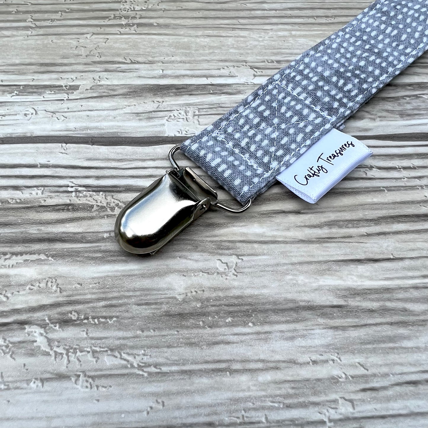 Small Grey Dots Pacifier Clip