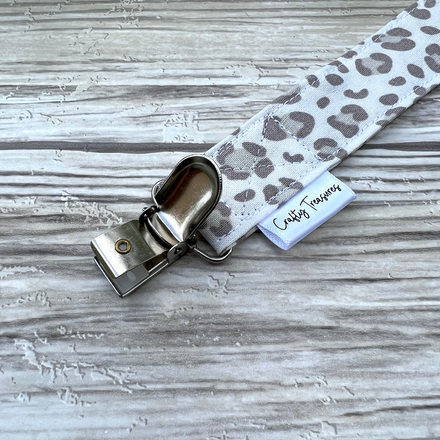 Neutral Leopard Print Pacifier Clip