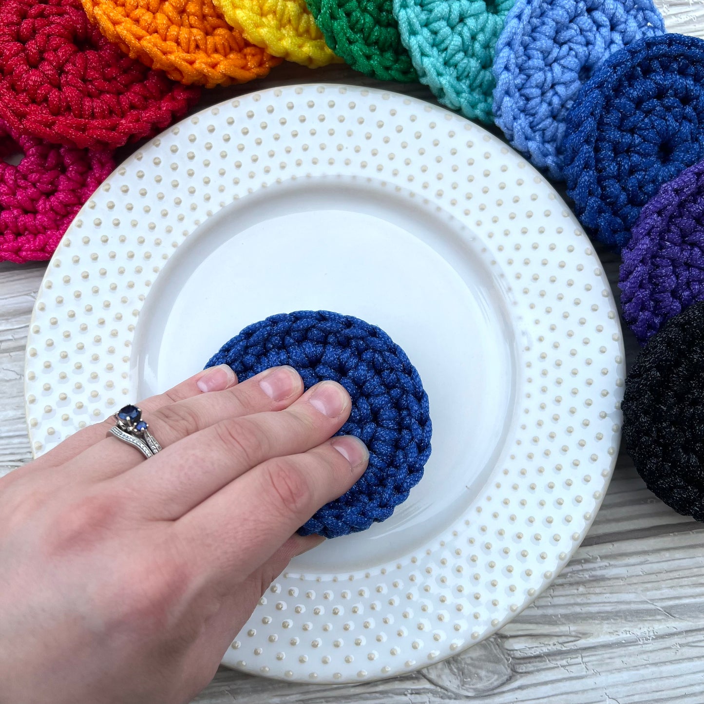 Blue Nylon Crocheted Dish Scrubby
