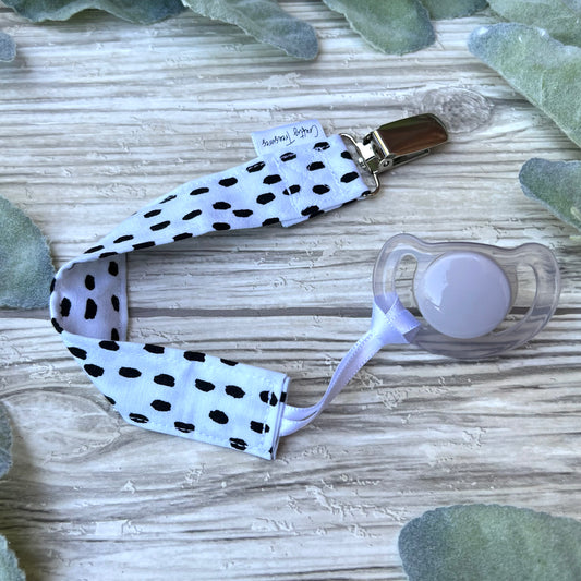 White & Black Dot Pacifier Clip
