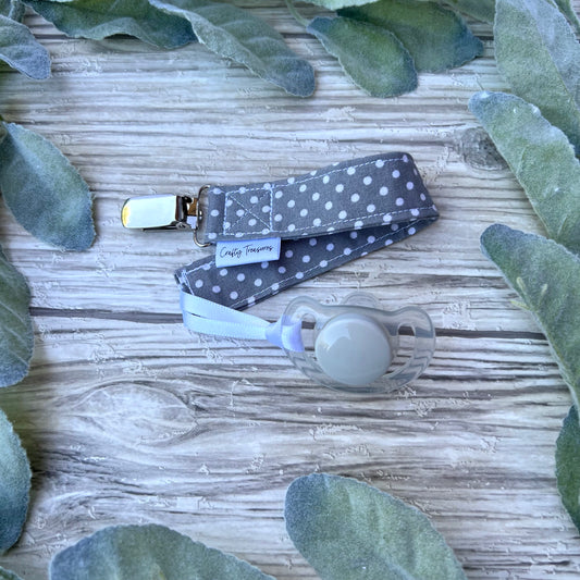 Grey Dots Pacifier Clip