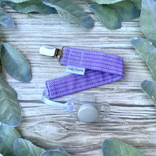 Purple Herringbone Pacifier Clip
