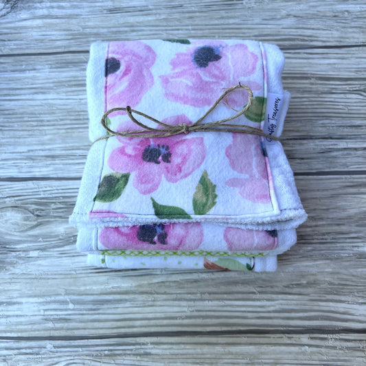 Pink Watercolor Floral Burp Cloth Set