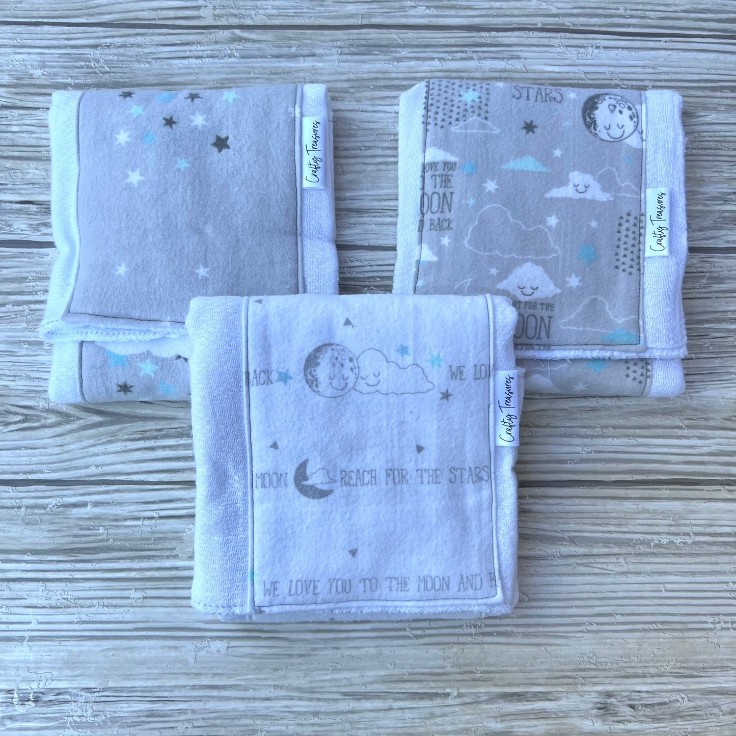 Grey Moon + Stars Burp Cloth Set