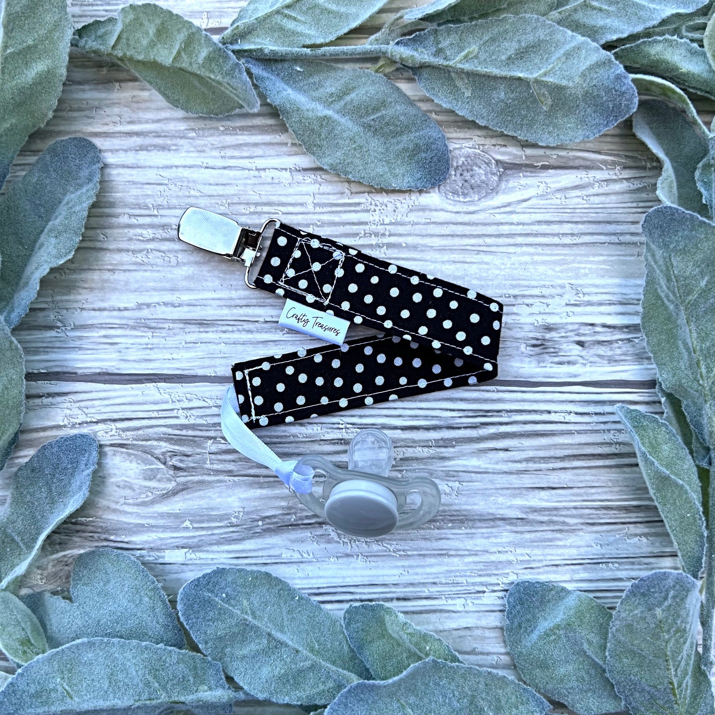 Black Dots Pacifier Clip