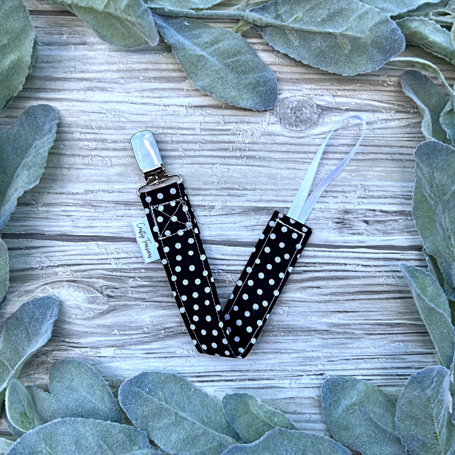 Black Dots Pacifier Clip