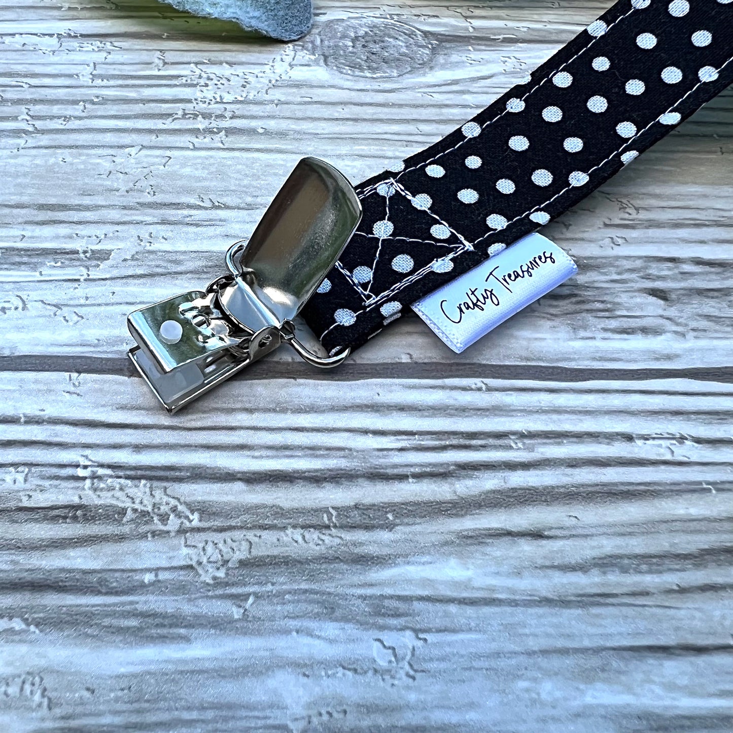 Black Dots Pacifier Clip