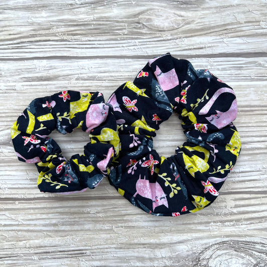 Navy Cats and Butterflies Cotton Scrunchie