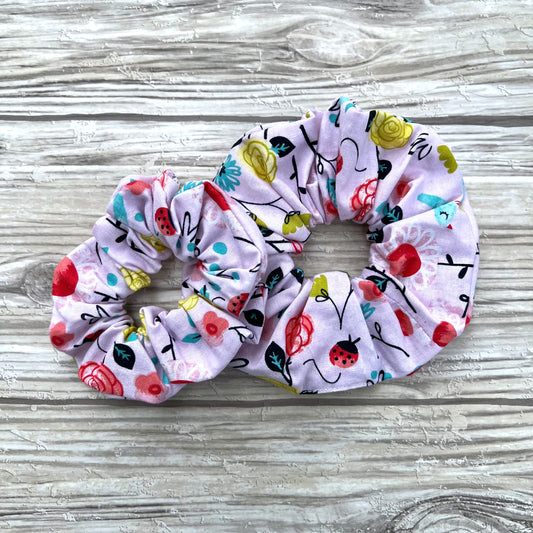 Pink Floral Cotton Scrunchie