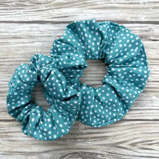 Teal Dots Cotton Scrunchie