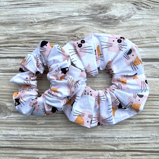 White Cat Faces Cotton Scrunchie