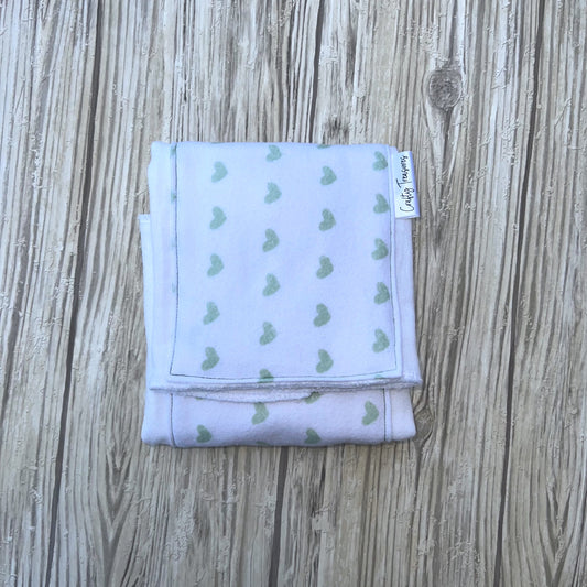 Green Hearts Single Burp Cloth