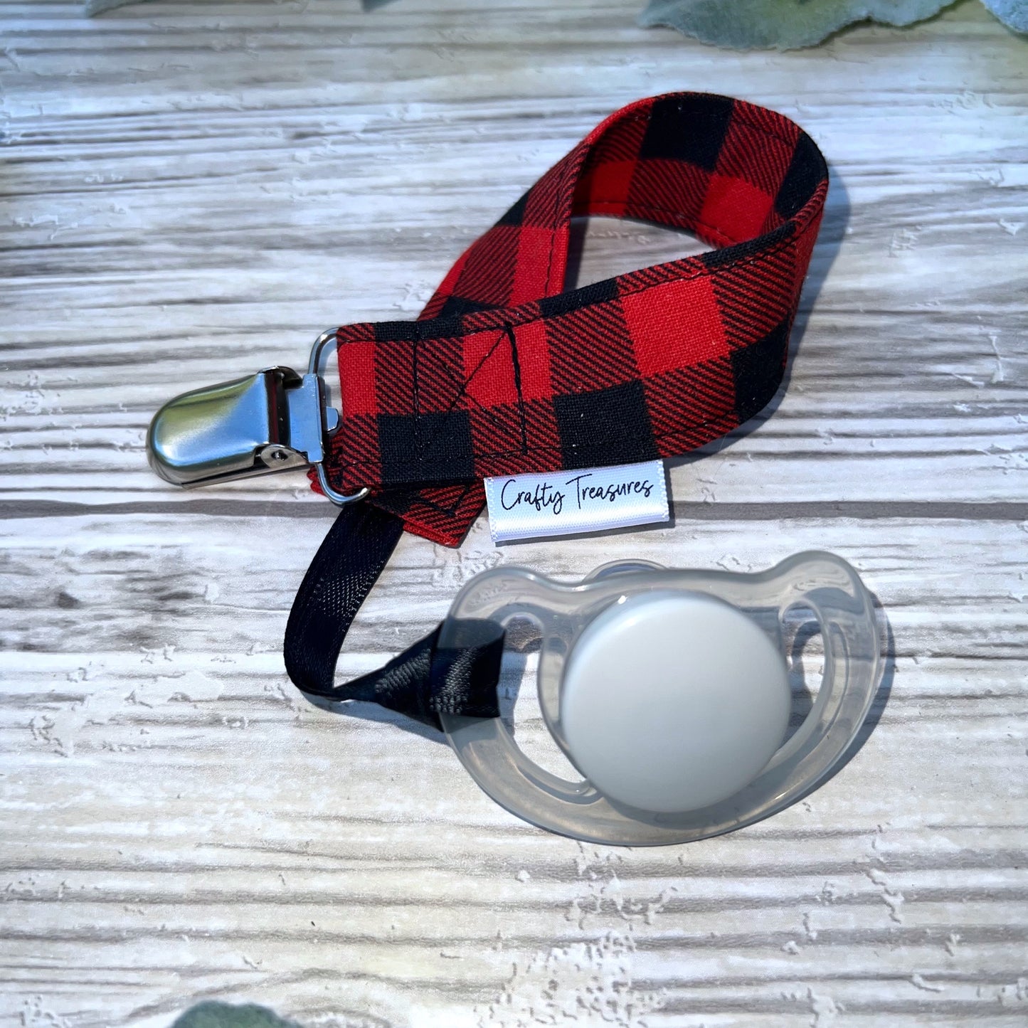 Black & Red Buffalo Check Pacifier Clip